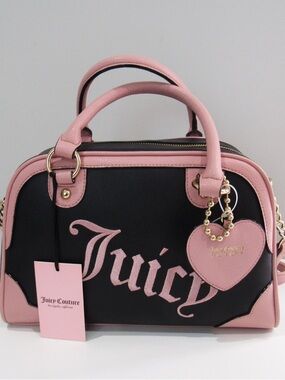Juicy Couture Pink Urban Heritage Bowlers Crossbody Satchel Bag with Heart Charm